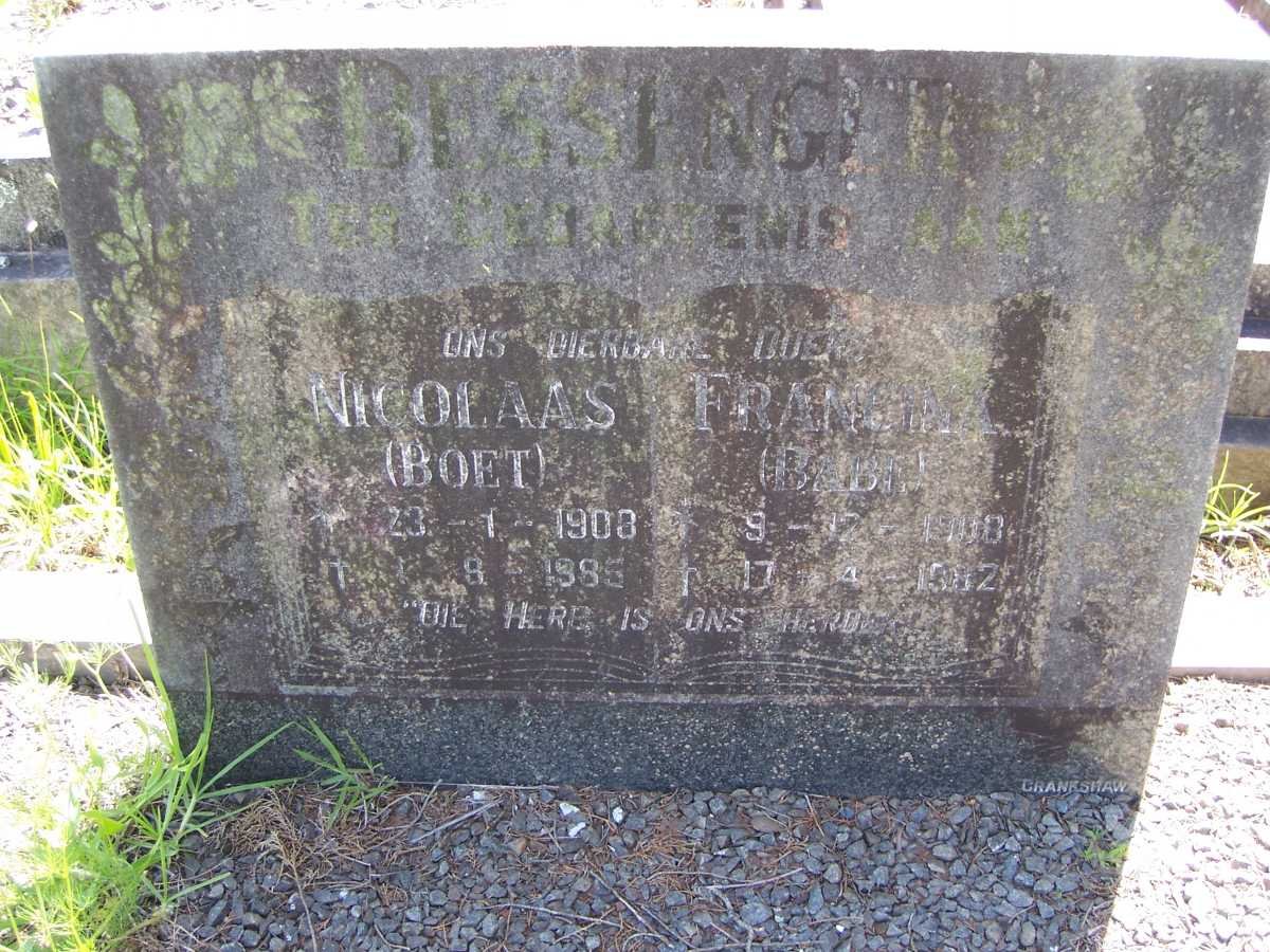 BESSINGER Nicolaas 190?-1985 &amp; Francina 1908-1982
