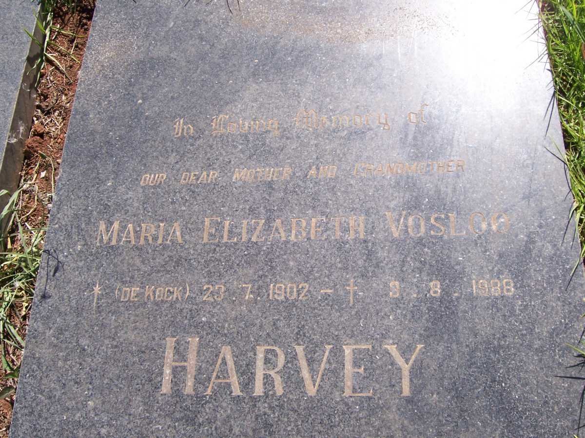 HARVEY Maria Elizabeth Vosloo nee DE KOCK 1902-1988