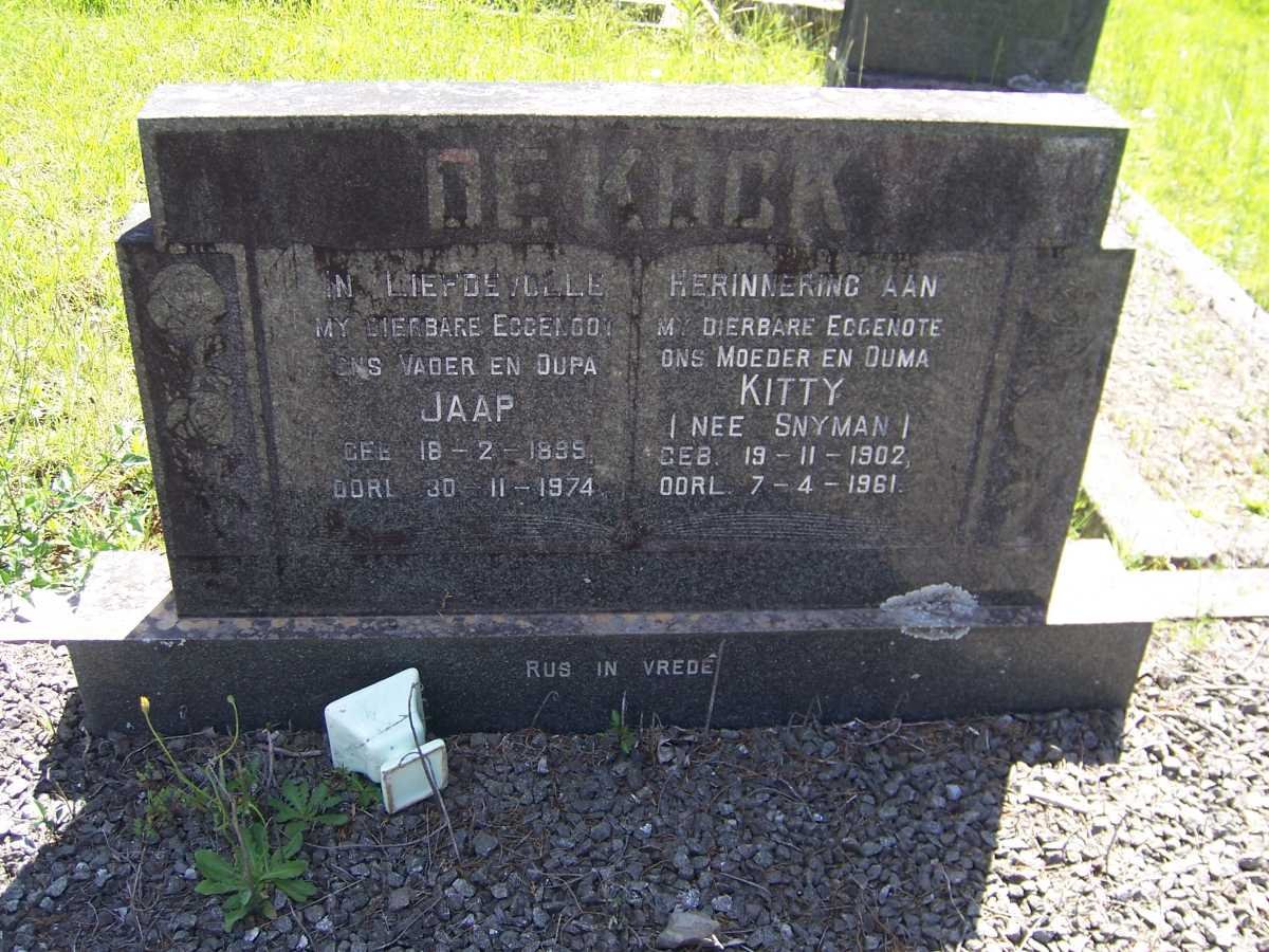 KOCK Jaap, de 1899-1974 &amp; Kitty SNYMAN 1902-1961