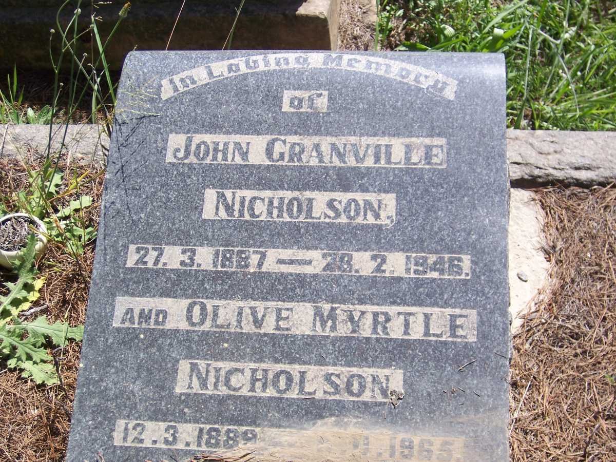 NICHOLSON John Granville 1887-1946 &amp; Olive Myrtle 1889-1965