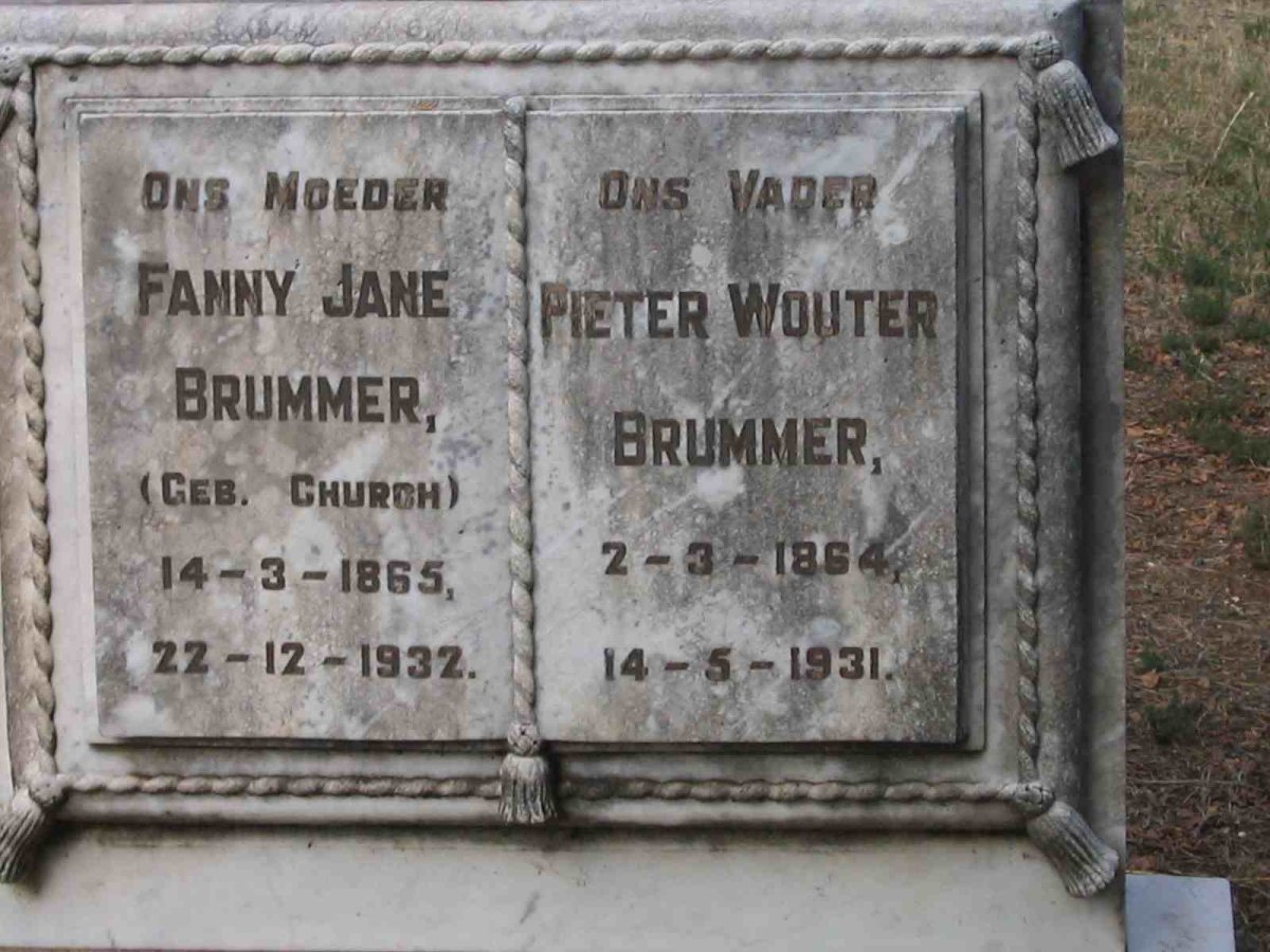BRUMMER Pieter Wouter 1864-1931 &amp; Fanny Jane CHURCH 1865-1932