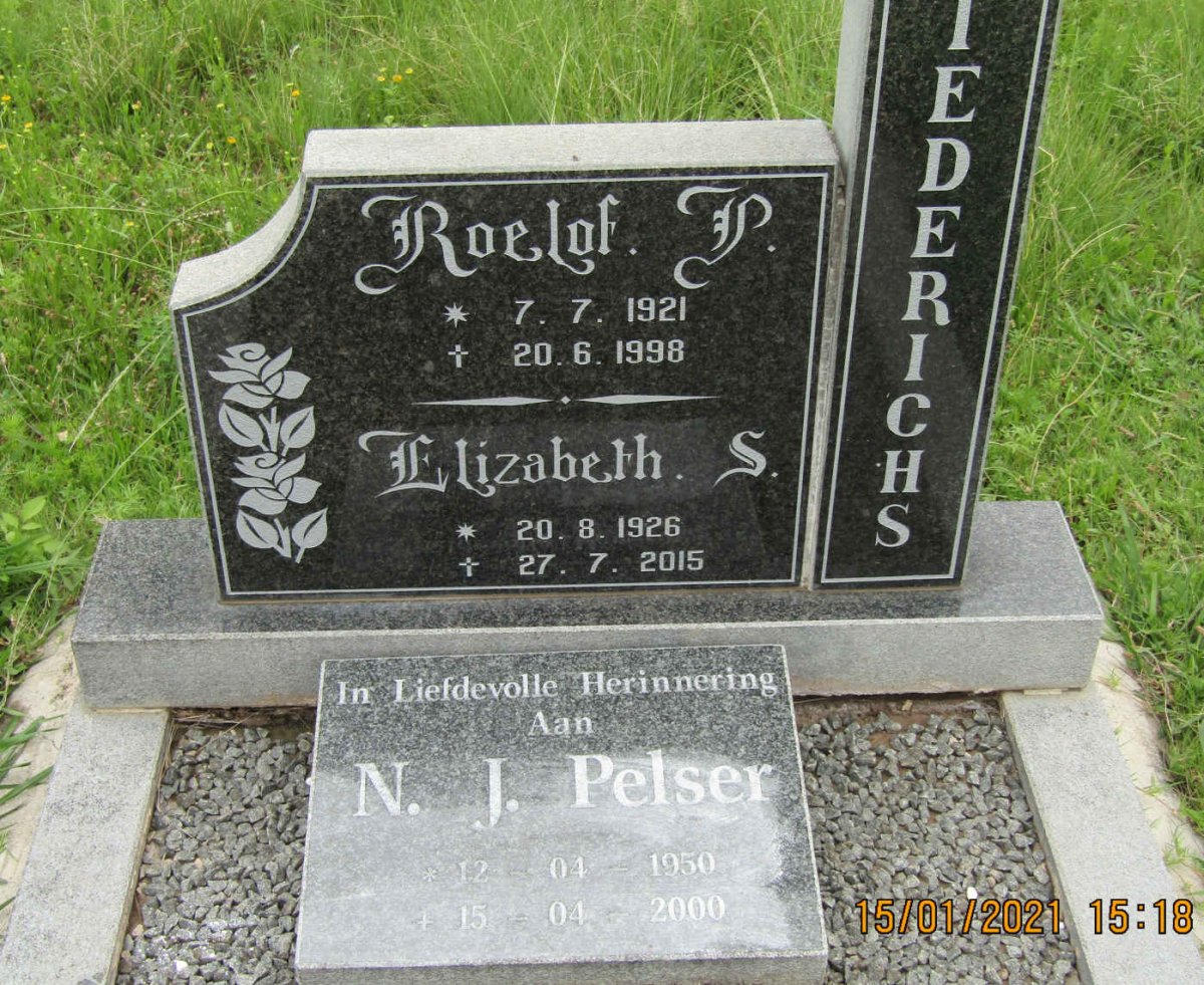 DIEDERICHS Roelof P. 1921-1998 &amp; Elizabeth S. 1926-2015 :: PELSER N.J. 1950-2000