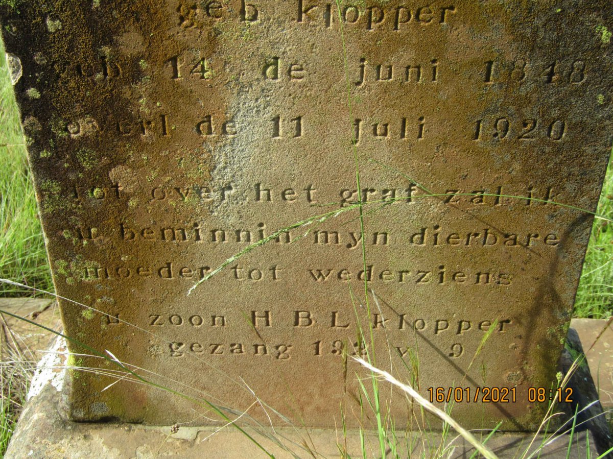 KLOPPER Magdalena Gertruida Christina nee KLOPPER 1848-1920