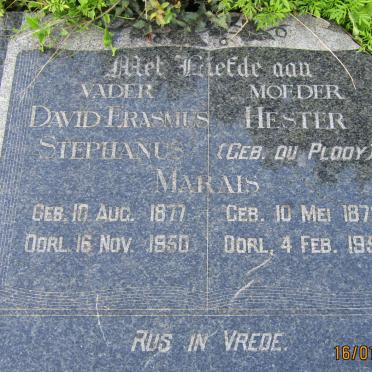MARAIS David Erasmus Stephanus 1877-1950 &amp; Hester DU PLOOY 1878-1955