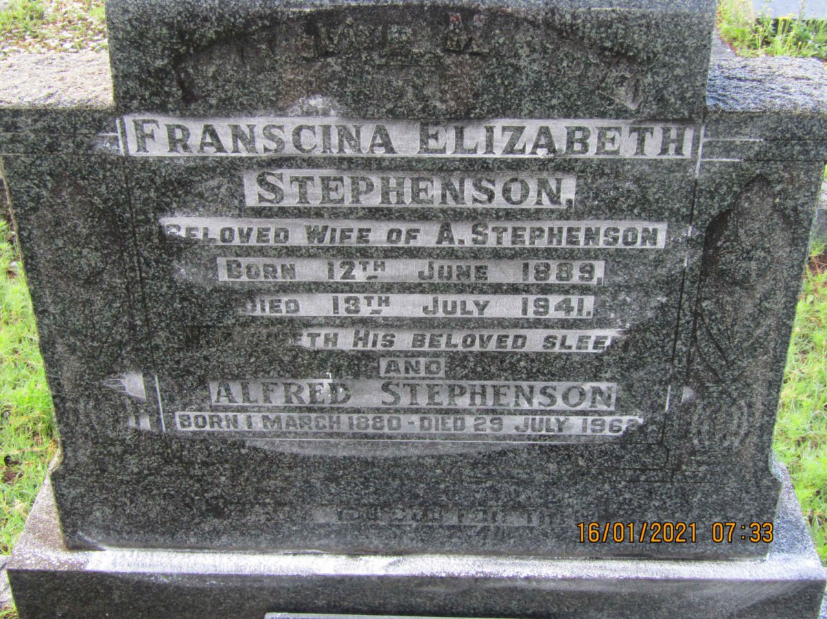 STEPHENSON Alfred 1880-196? &amp; Franscina Elizabeth 1889-1941