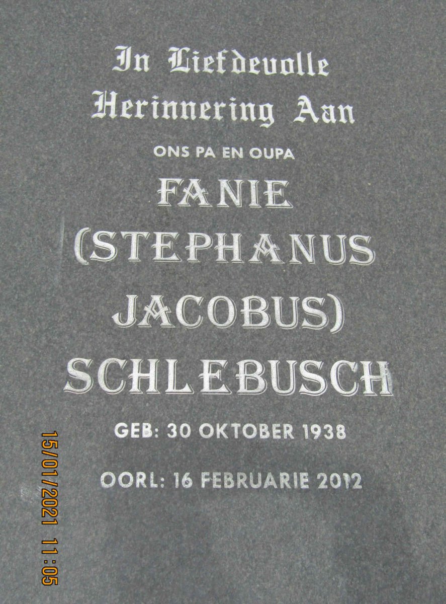 SCHLEBUSCH Stephanus Jacobus 1938-2012