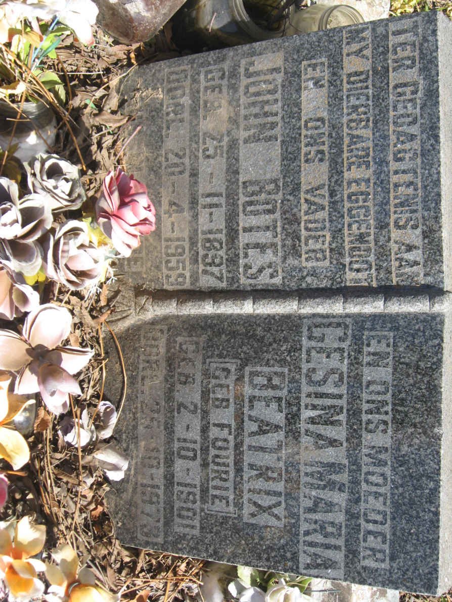 BOTES John 1897-1959 &amp; Gesina Maria Beatrix FOURIE 1901-1979