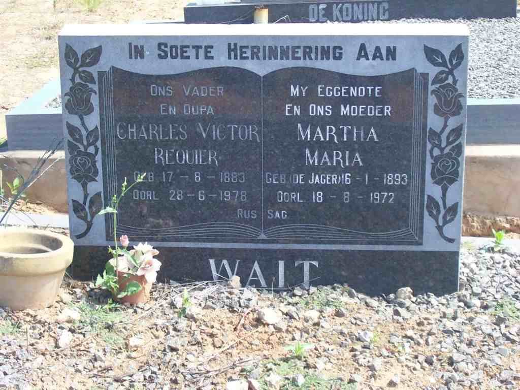 WAIT Charles Victor Requier 1883-1978 &amp; Martha Maria DE JAGER 1893-1972