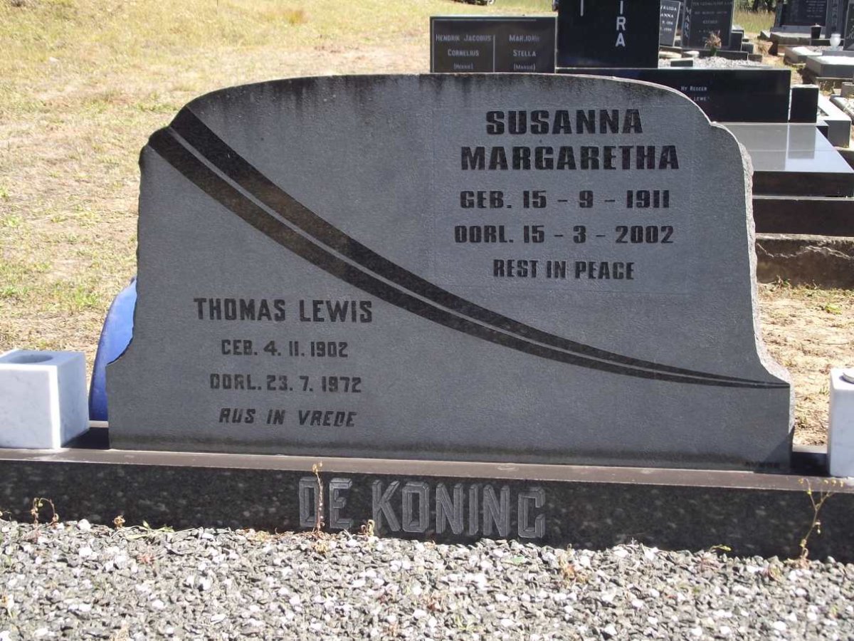 KONING Thomas Lewis, de 1902-1972 &amp; Susanna Margaretha 1911-2002