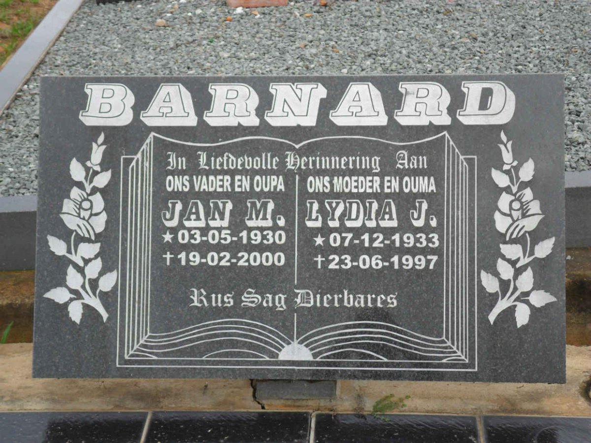 BARNARD Jan M. 1930-2000 &amp; Lydia J. 1933-1997