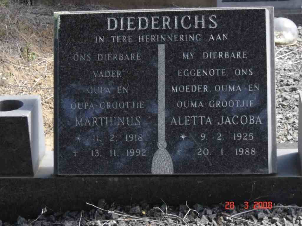 DIEDERICHS Marthinus 1918-1992 &amp; Aletta Jacoba 1925-1988