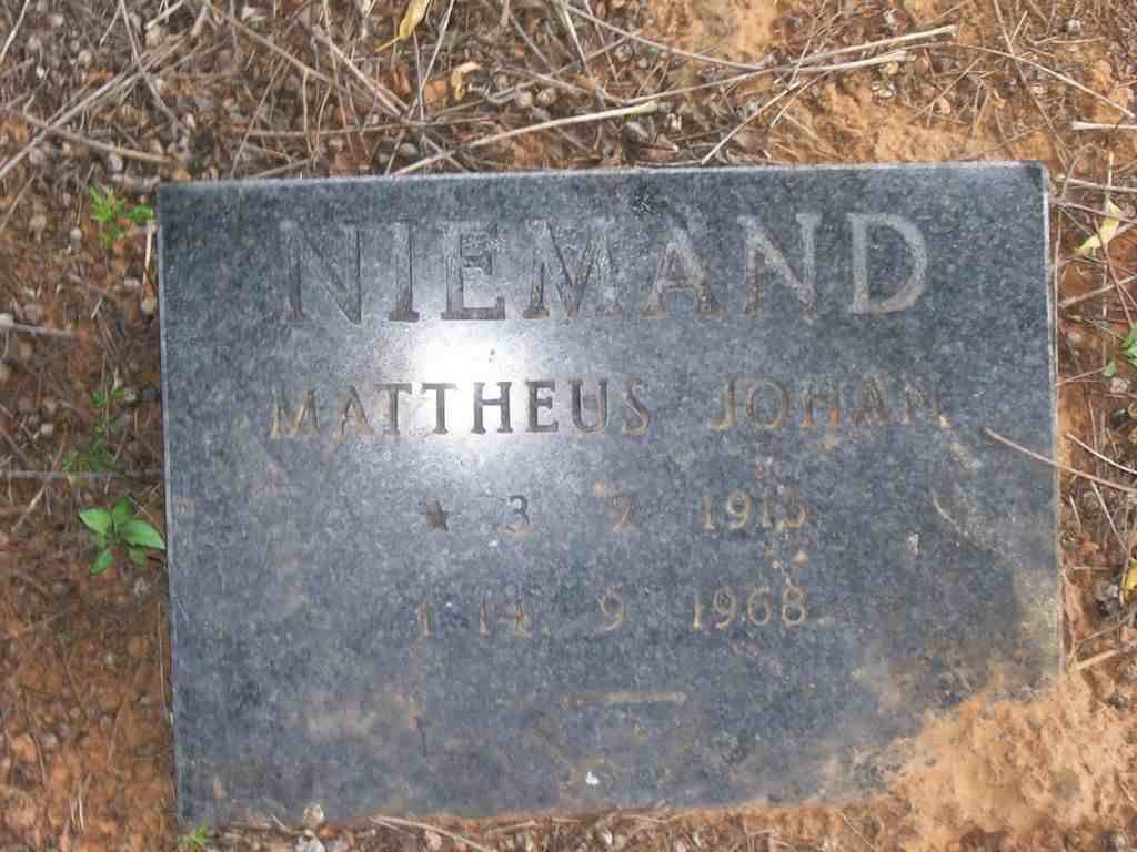 NIEMAND Mattheus Johan 1916-1968
