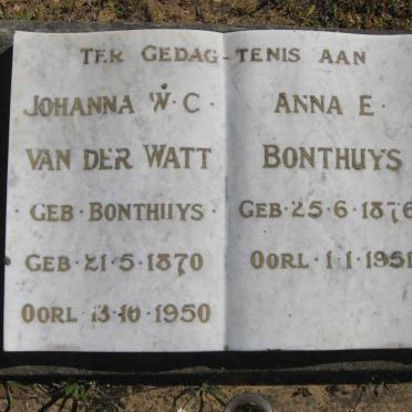 WATT Johanna W.C., van der nee BONTHUYS 1870-1950 :: BONTHUYS Anna E. 1876-1951