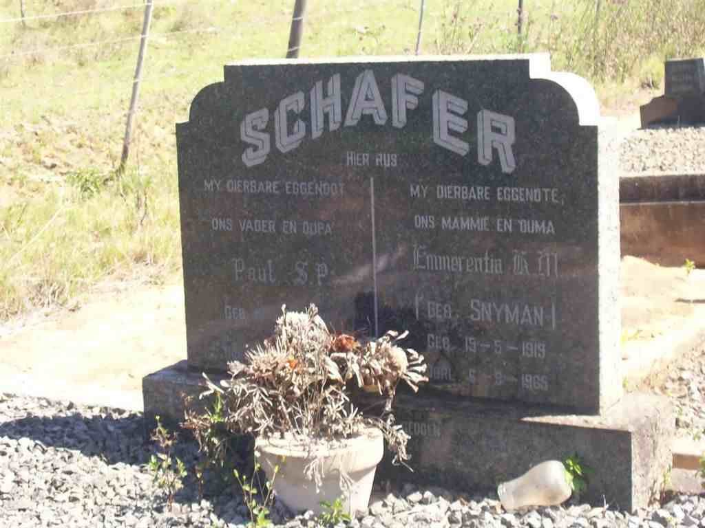 SCHAFER Paul S.P. 1912-1964 &amp; Emmerentia A.M. SNYMAN 1919-1965