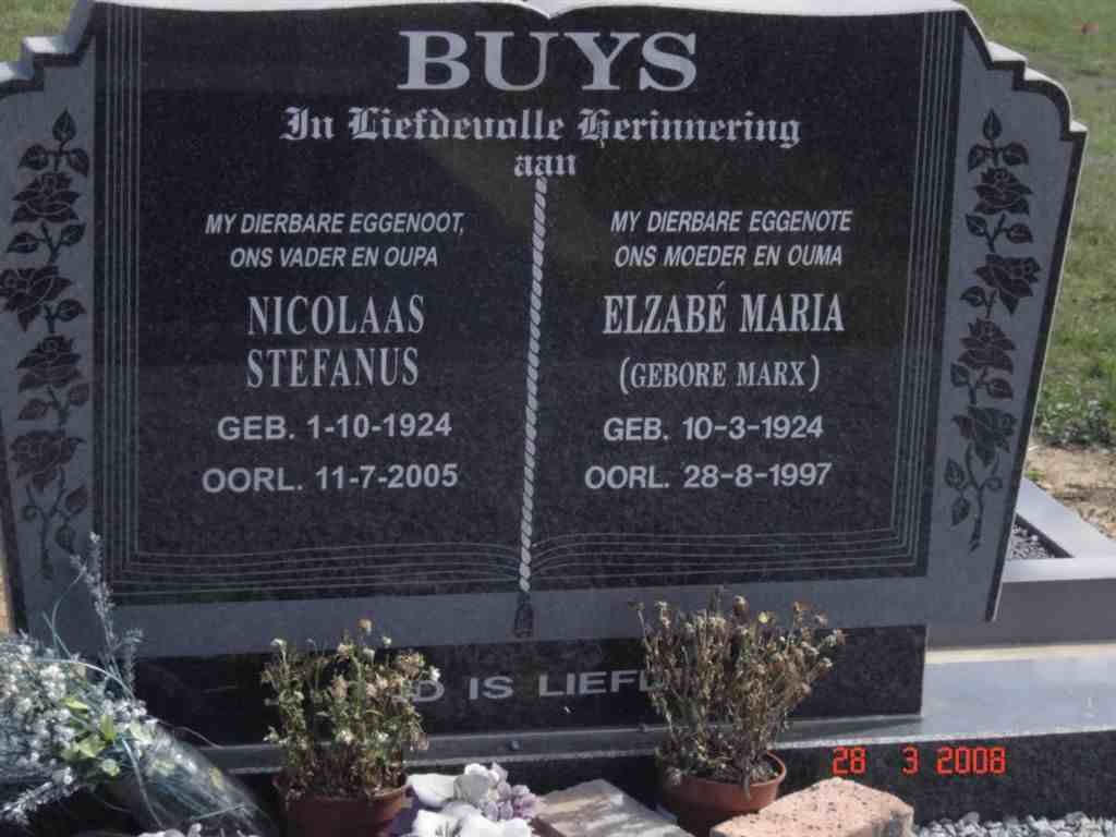 BUYS Nicolaas Stefanus 1924-2005 &amp; Elzabe Maria MARX 1924-1997