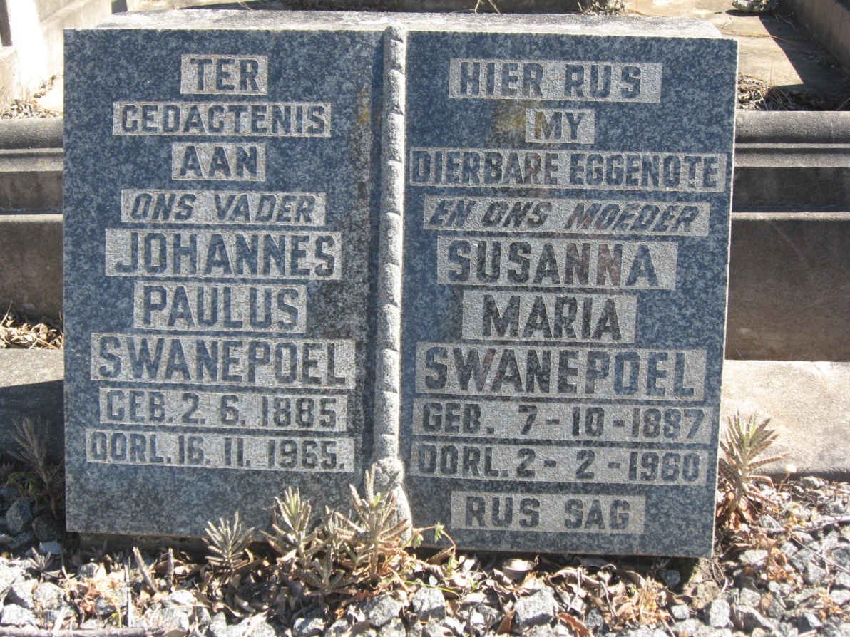 SWANEPOEL Johannes Paulus 1885-1965 &amp; Susanna Maria 1887-1960