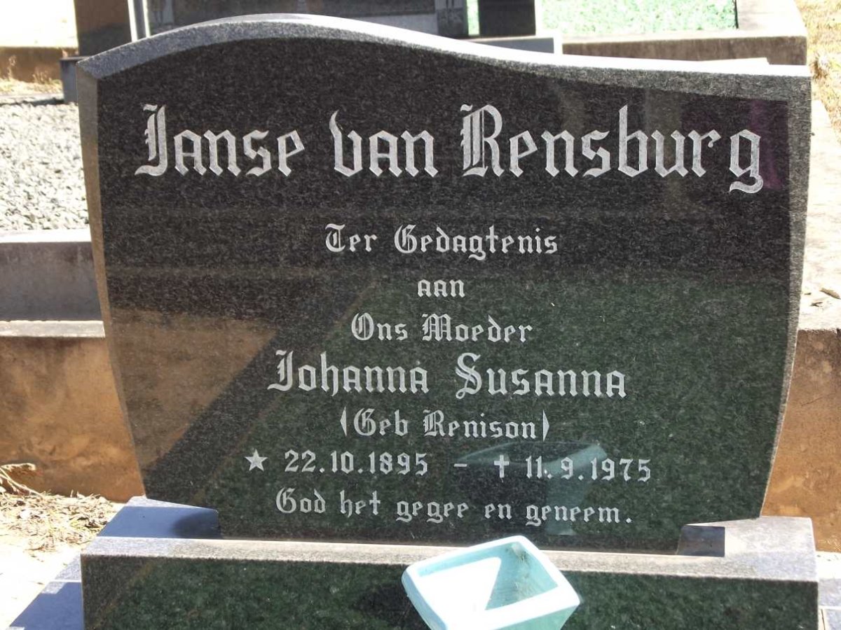 RENSBURG Johanna Susanna, Janse van nee RENISON 1895-1975