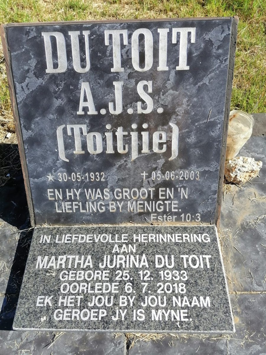 TOIT A.J.S., du 1932-2003 &amp; Martha Jurina 1933-2018