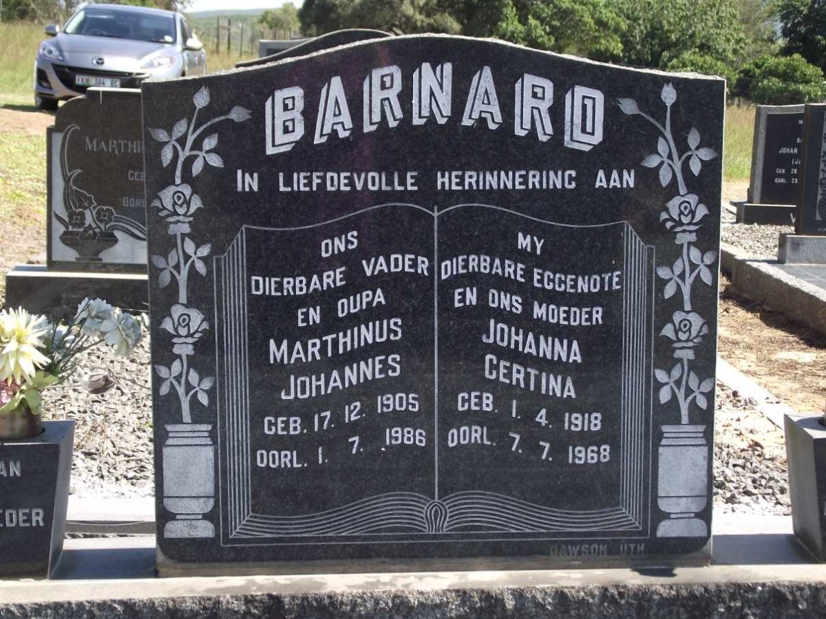 BARNARD Marthinus Johannes 1905-1986 &amp; Johanna Gertina 1918-1968