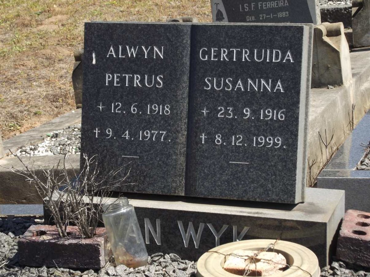 WYK Alwyn Petrus, van 1918-1977 &amp; Gertruida Susanna 1916-1999