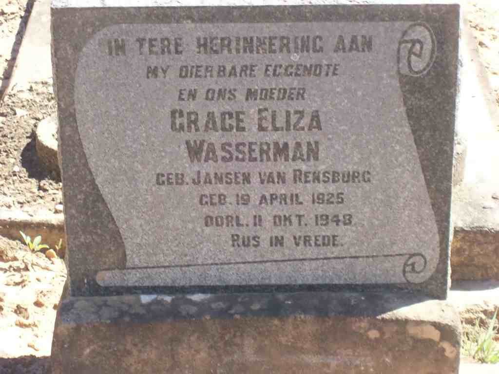 WASSERMAN Grace Eliza nee JANSEN VAN RENSBURG 1925-1948