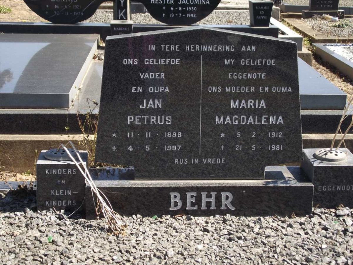 BEHR Jan Petrus 1898-1997 &amp; Maria Magdalena 1912-1981
