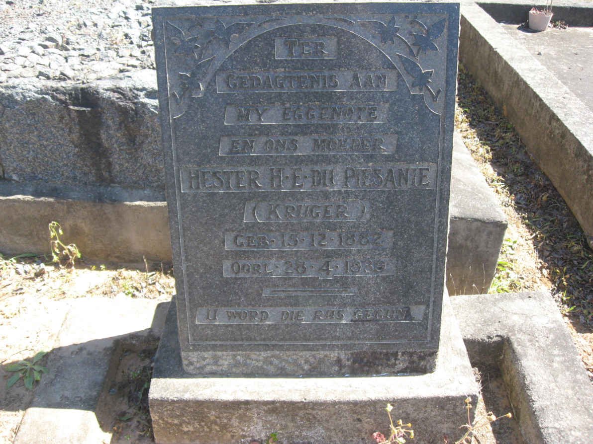 PIESANIE Hester H.E., du nee KRUGER 1882-1930