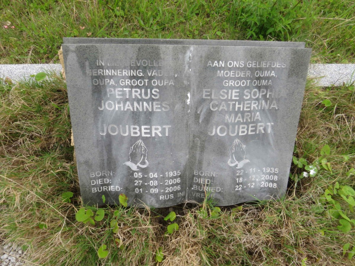 JOUBERT Petrus Johannes 1935-2006 &amp; Elsie Sophia Catherina Maria 1935-2008