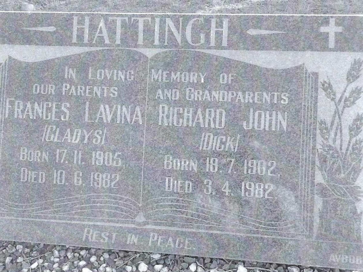 HATTINGH Richard John 1902-1982 &amp; Frances Lavina 1905-1982