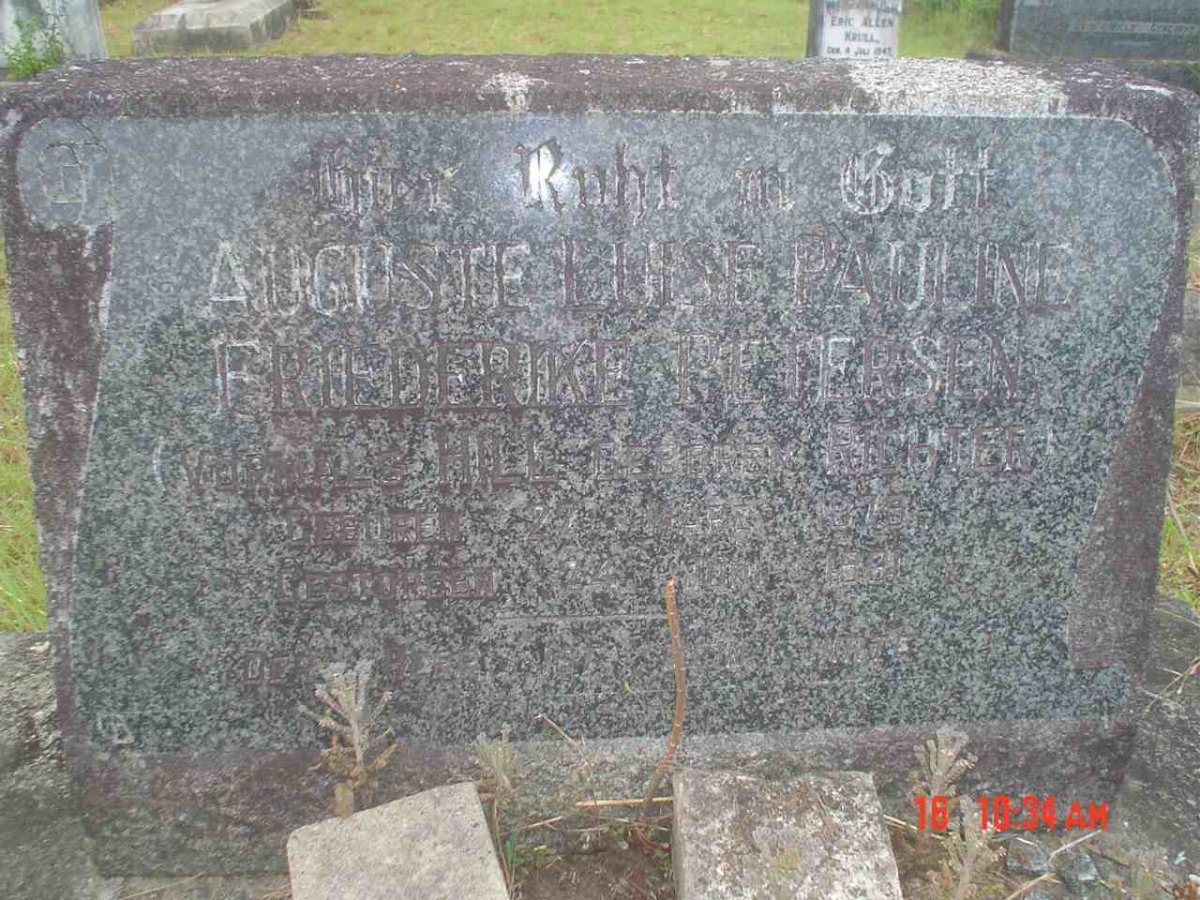 PETERSEN Auguste Luise Pauline Friederike formerly HILL nee RICHTER 1879-1961