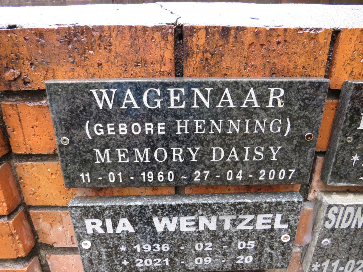WAGENAAR Memory Daisy nee HENNING 1960-2007