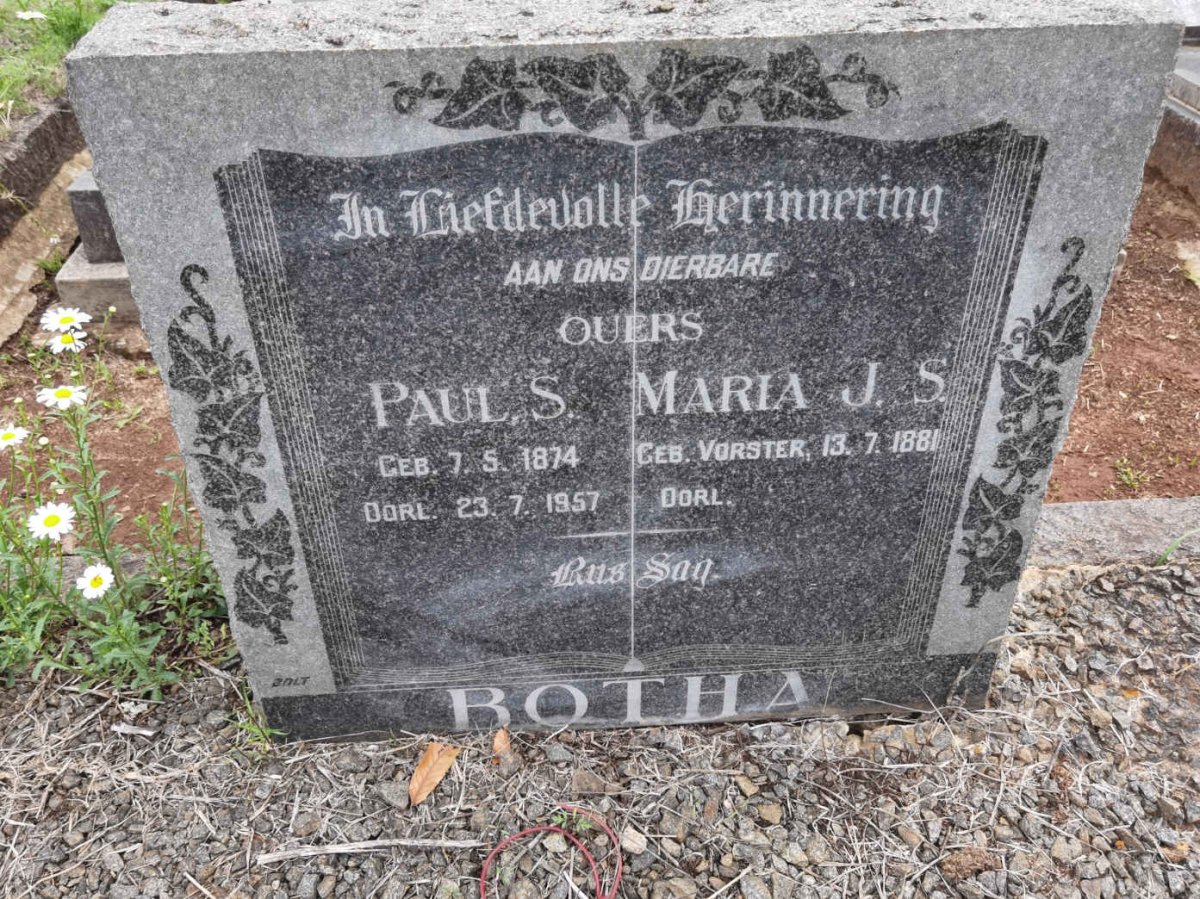 BOTHA Paul S. 1874-1957 &amp; Maria J.S. VORSTER 1881-