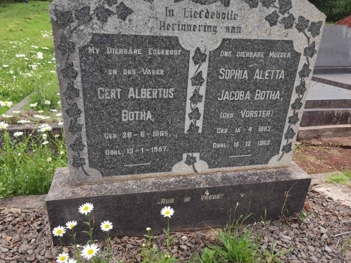 BOTHA Gert Albertus 1885-1957 &amp; Sophia Aletta Jacoba VORSTER 1883-1962