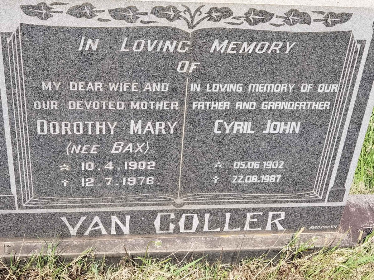 COLLER Cyril John, van 1902-1987 &amp; Dorothy Mary BAX 1902-1976