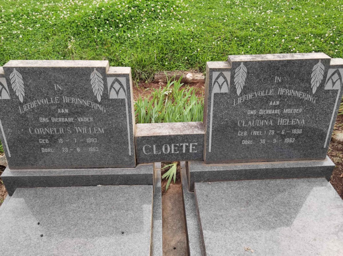 CLOETE Cornelius Willem 1893-1963 &amp; Claudina Helena NEL 1898-1962