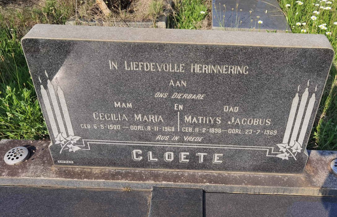 CLOETE Mathys Jacobus 1898-1969 &amp; Cecilia Maria 1900-1968
