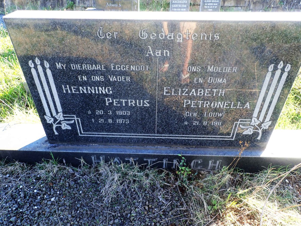 HATTINGH Henning Petrus 1903-1973 &amp; Elizabeth Petronella LOUW 1911-