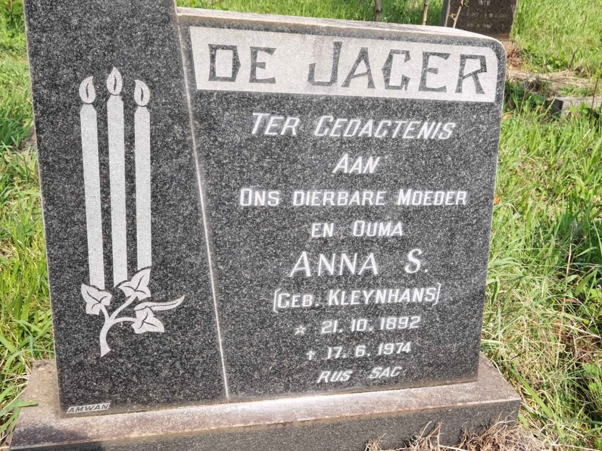 JAGER Anna S., de nee KLEYNHANS 1892-1974