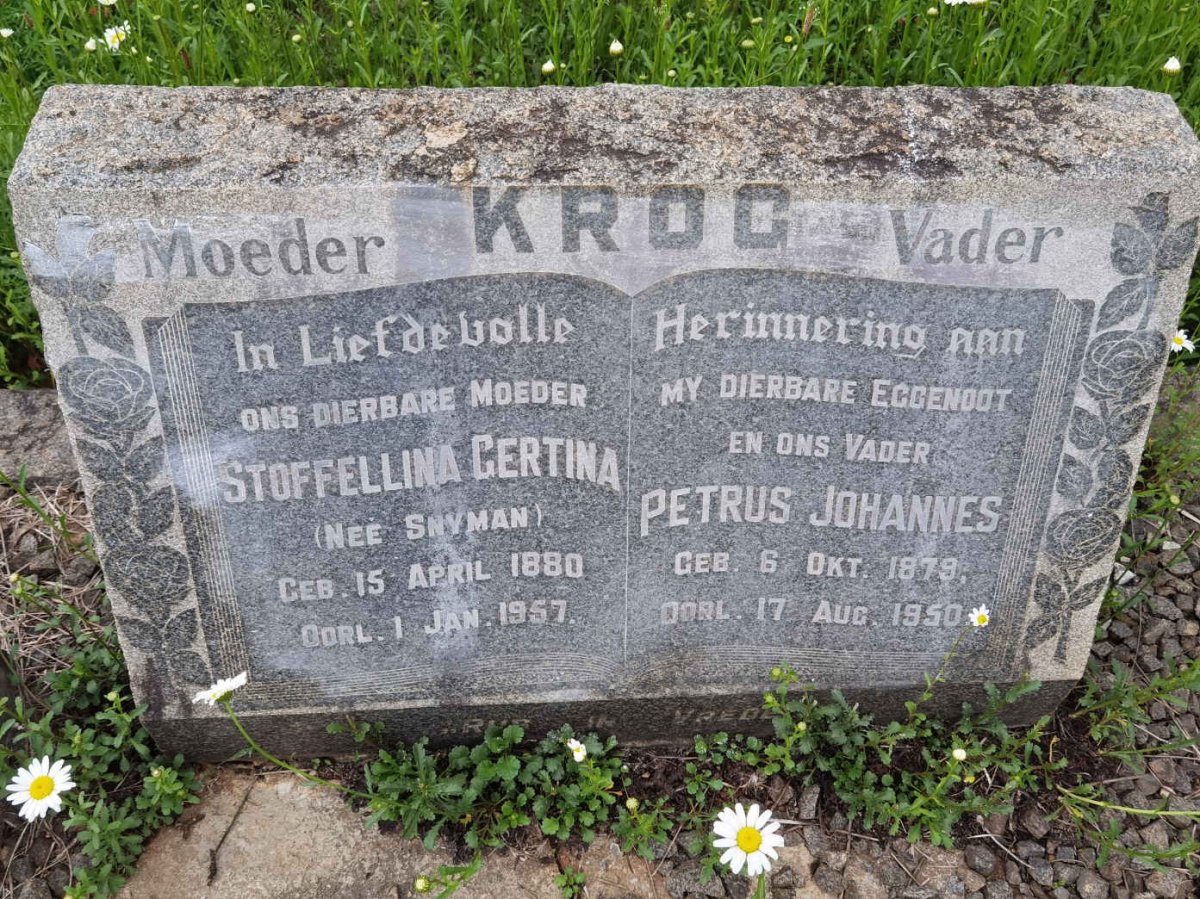 KROG Petrus Johannes 1879-1950 &amp; Stoffellina Gertina SNYMAN 1880-1957