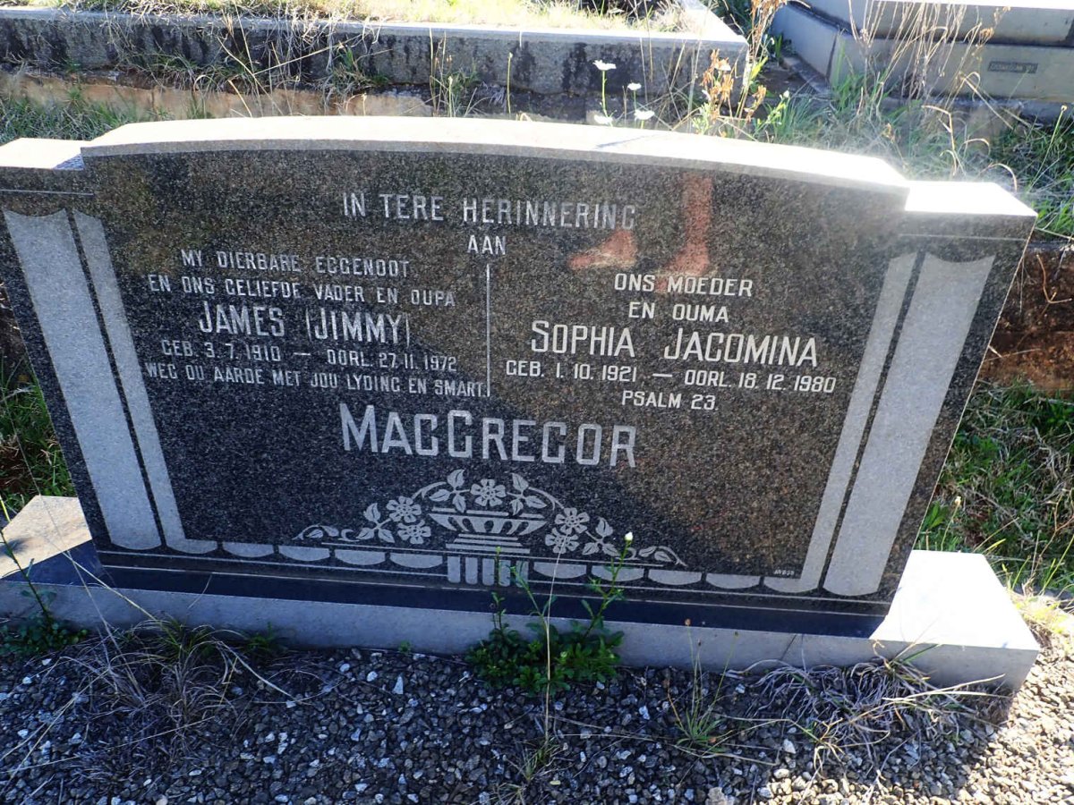 MACGREGOR James 1910-1972 &amp; Sophia Jacomina 1921-1980