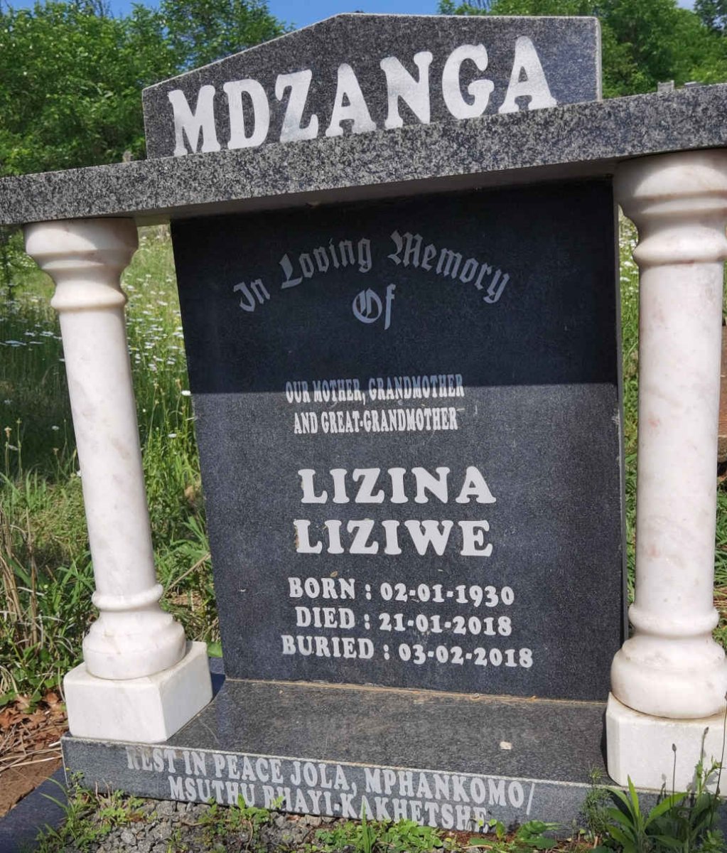 MDZANGA Lizina Liziwe 1930-2018