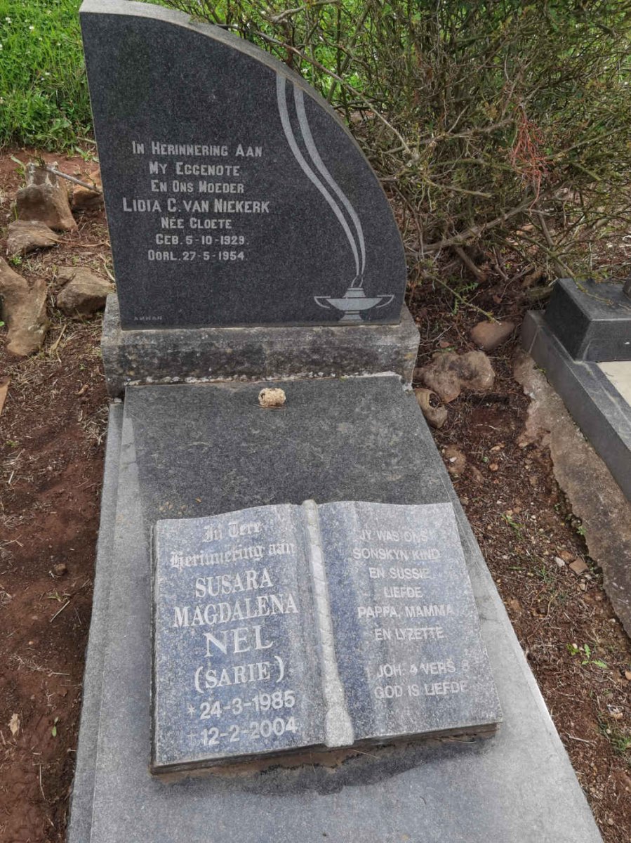 NIEKERK Lidia C., van nee CLOETE 1929-1954 :: NEL Susara Magdalena 1985-2004