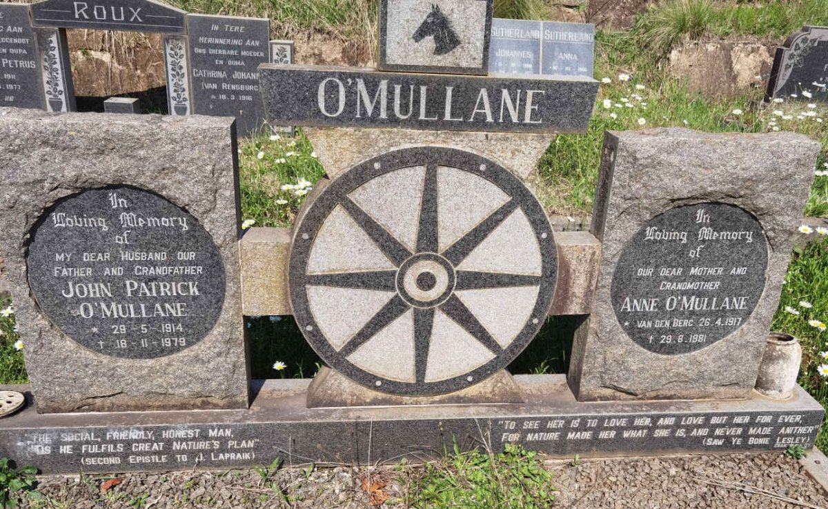O'MULLANE John Patrick 1914-1979 &amp; Anne VAN DEN BERG 1917-1981