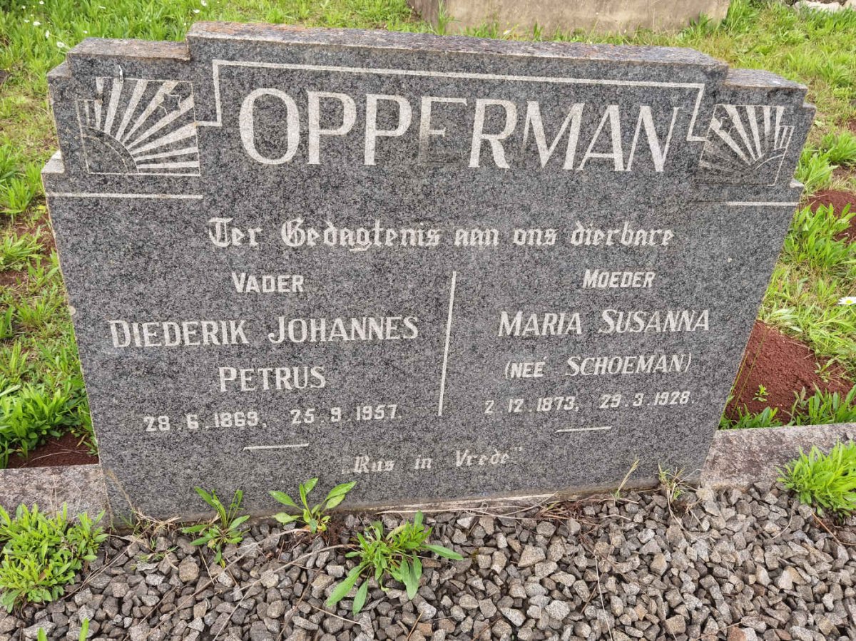 OPPERMAN Diederik Johannes Petrus 1869-1957 &amp; Maria Susanna SCHOEMAN 1873-1928