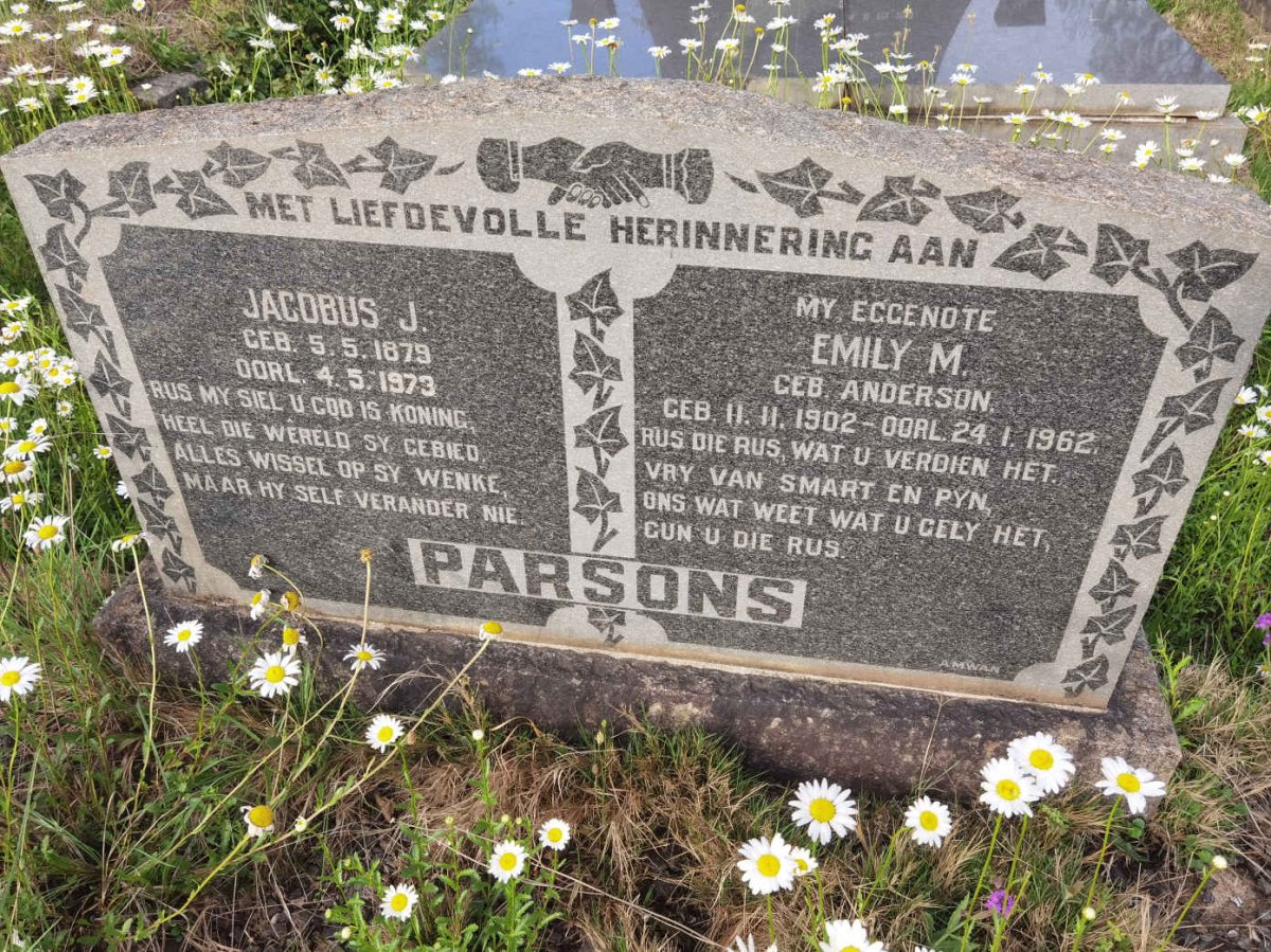 PARSONS Jacobus J. 1879-1973 &amp; Emily M. ANDERSON 1902-1962