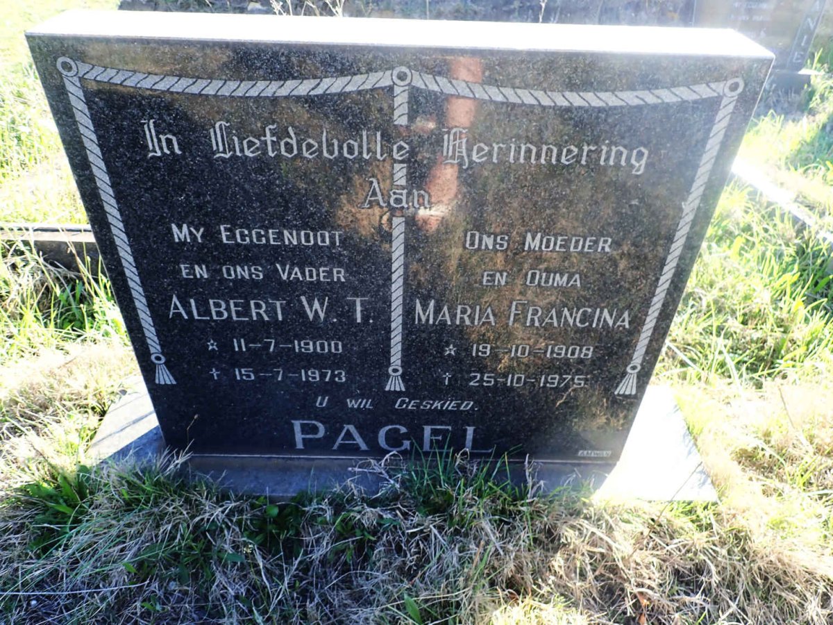 PAGEL Albert W.T. 1900-1973 &amp; Maria Francina 1908-1975