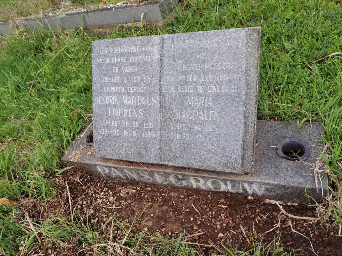 PANSEGROUW Hendrik Martinus Lourens 1915-1995 &amp; Maria Magdalena 192?-19?6