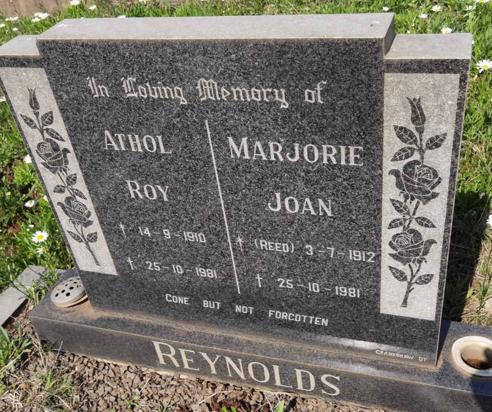 REYNOLDS Athol Roy 1910-1981 &amp; Marjorie Joan REED 1912-1981
