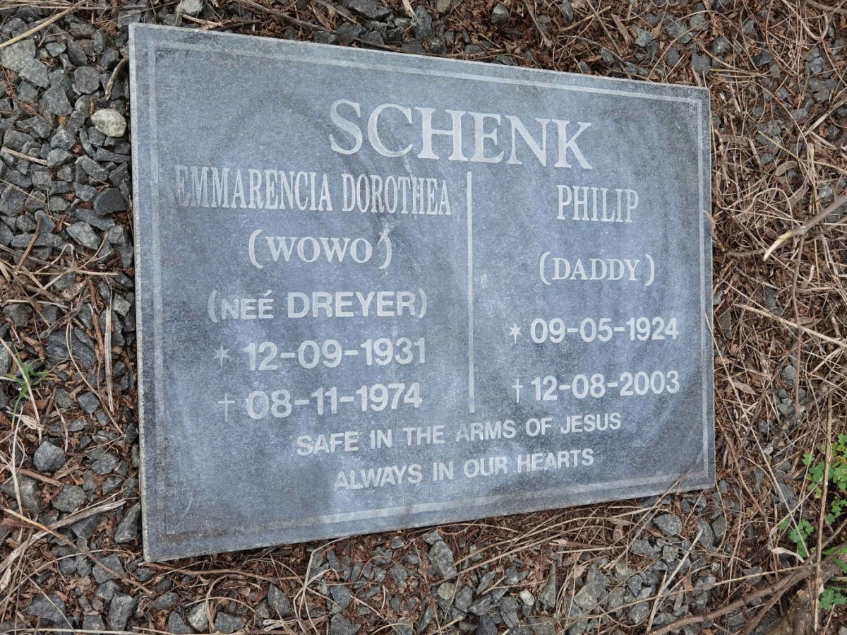 SCHENK Philip 1924-2003 &amp; Emmarencia Dorothea DREYER 1931-1974