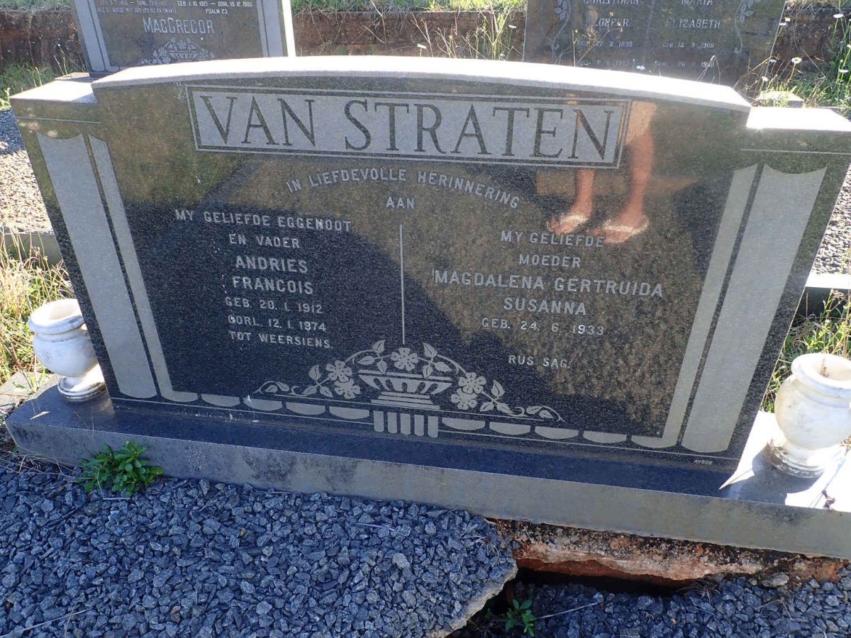 STRATEN Andries Francois, van 1912-1974 &amp; Magdalena Gertruida Susanna 1933-